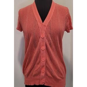 Y2K Orange Ribbed Button Cardigan L Retro Romantic Mall Girl